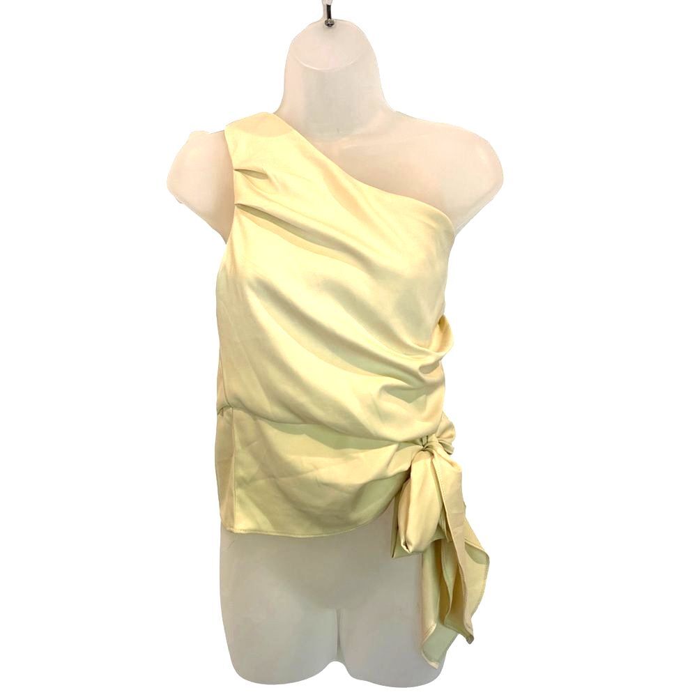 Glam one shoulder cream top rouched with tie at waist NWT